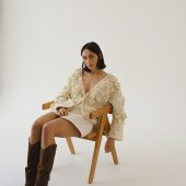 Handknit Cotton Cardigan: White V-neck Jacket With Embroidered Flowers