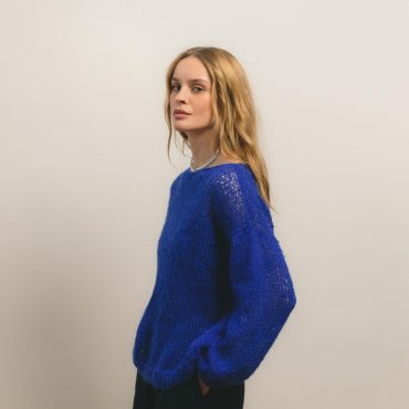 Electric Blue Mohair Knit Sweater: Sheer Boho Pullover