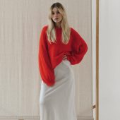 Red Mohair Hoodie: Hand-knitted Oversized Wool Sweater