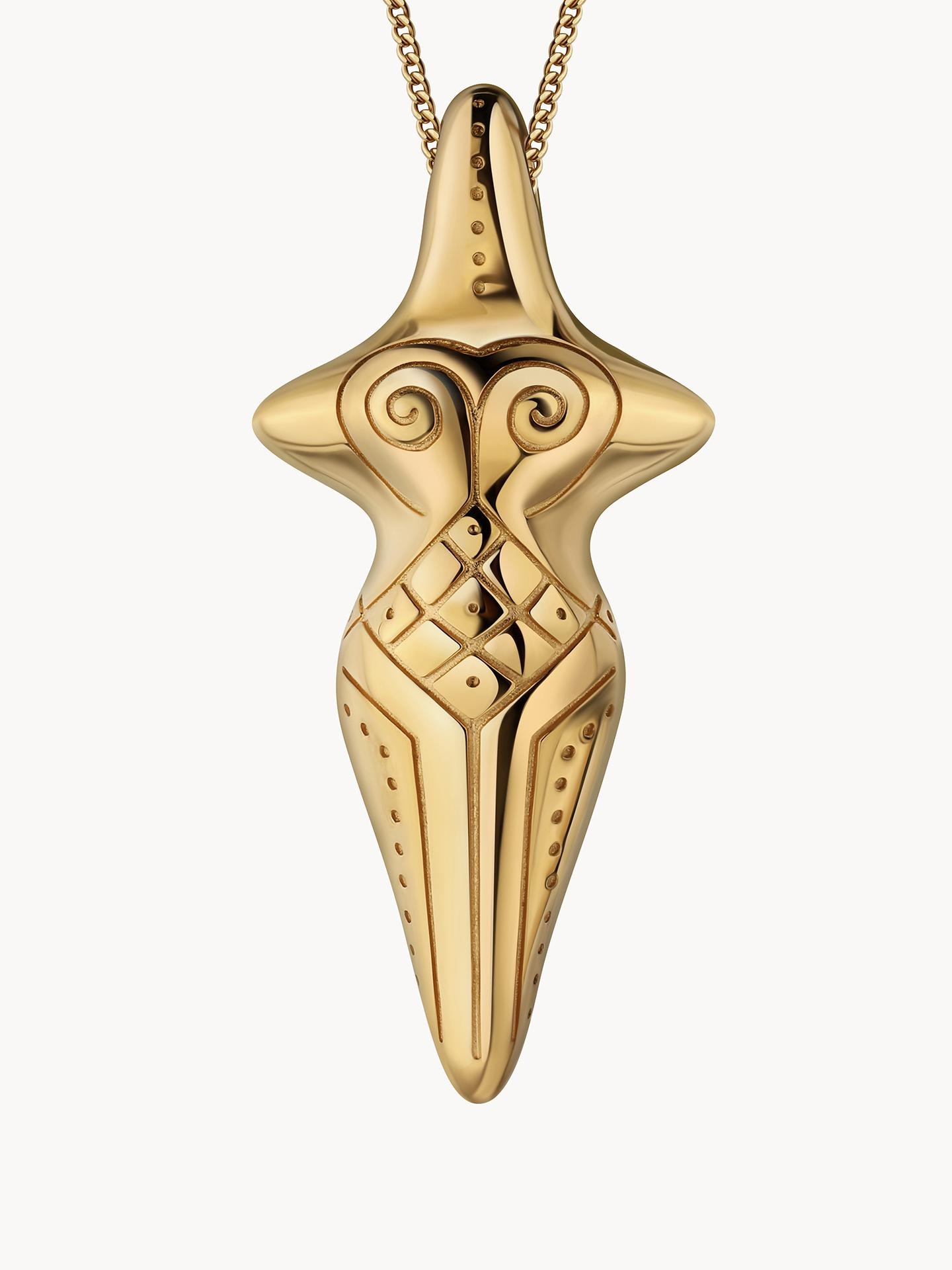 Gold Plated Silver Goddess Pendant: Trypillian Bereginya Jewelry