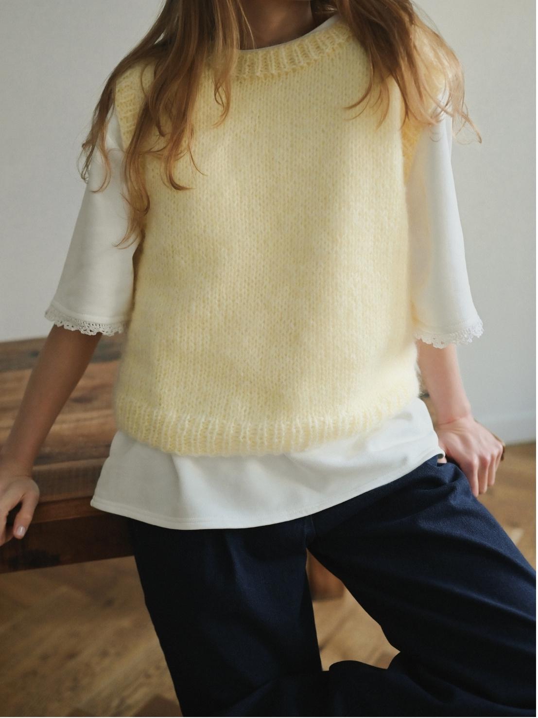 Hand-knitted Mohair Yellow Vest: Women's Cozy Knitwear