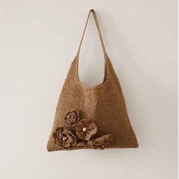 Handmade Raffia Tote Bag: Crochet Flower Eco-friendly Shopper