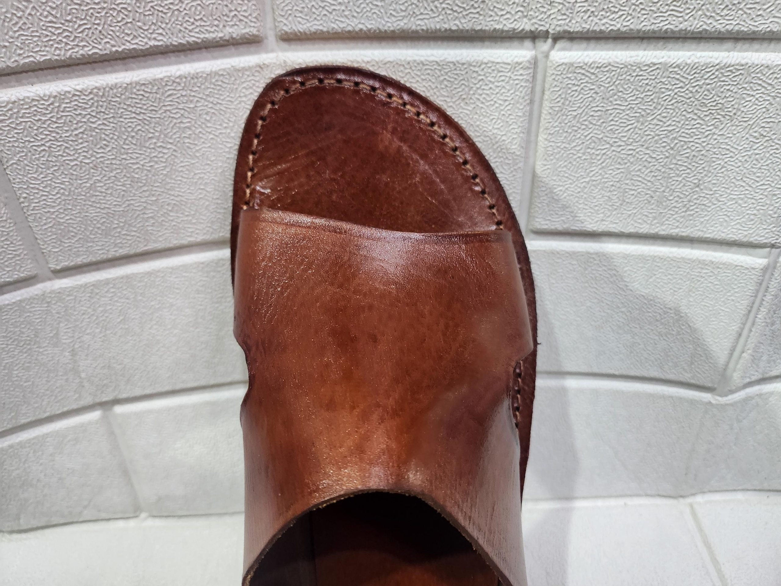 Handmade Moroccan Leather Sandals For Men – Traditional Brown Slides | Artisan Open Toe Slip-on Slippers | Flat Rustic Shoes For Comfort