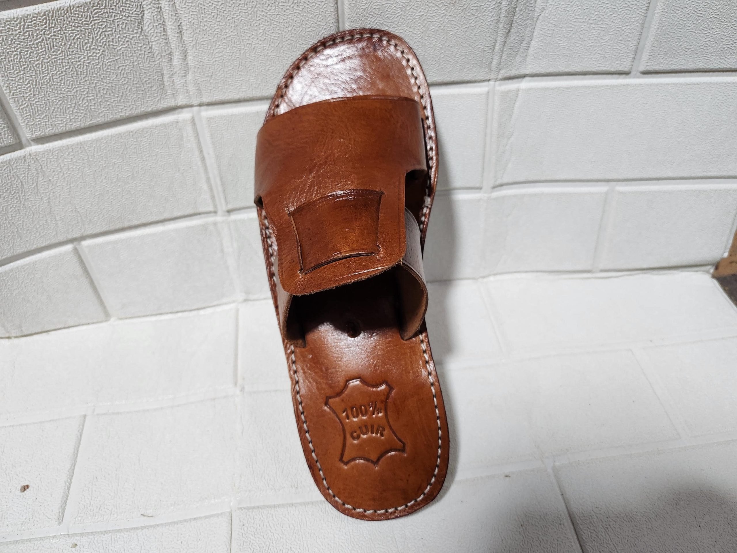 Handmade Moroccan Leather Sandals Men – Brown Artisan Slip On Shoes Gift