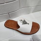 Handmade Moroccan White Leather Sandals – Silver Triangle Decor – Boho Flat Slippers For Women – Comfortable Ethnic Summer Slides – Ar