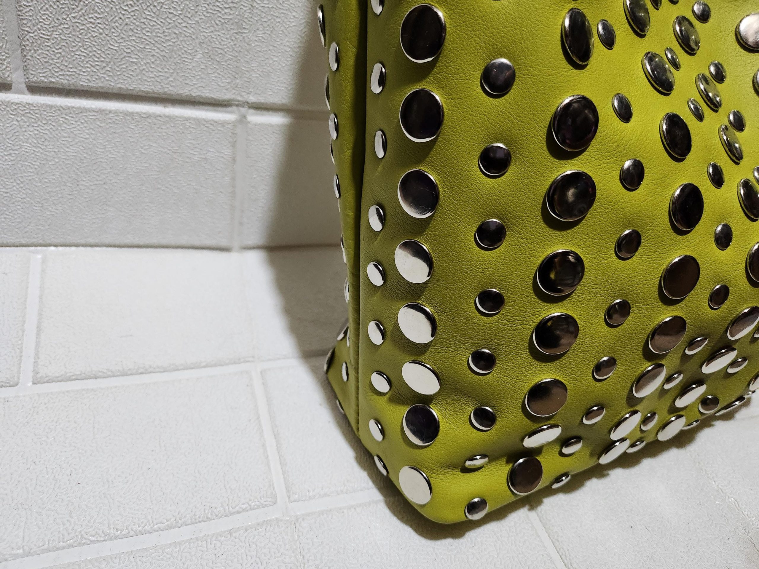 Moroccan Leather Tote – Pistachio Green Studded Shoulder Bag | Handmade Boho Purse | Artisan Shopper | Large & Small Sizes Available