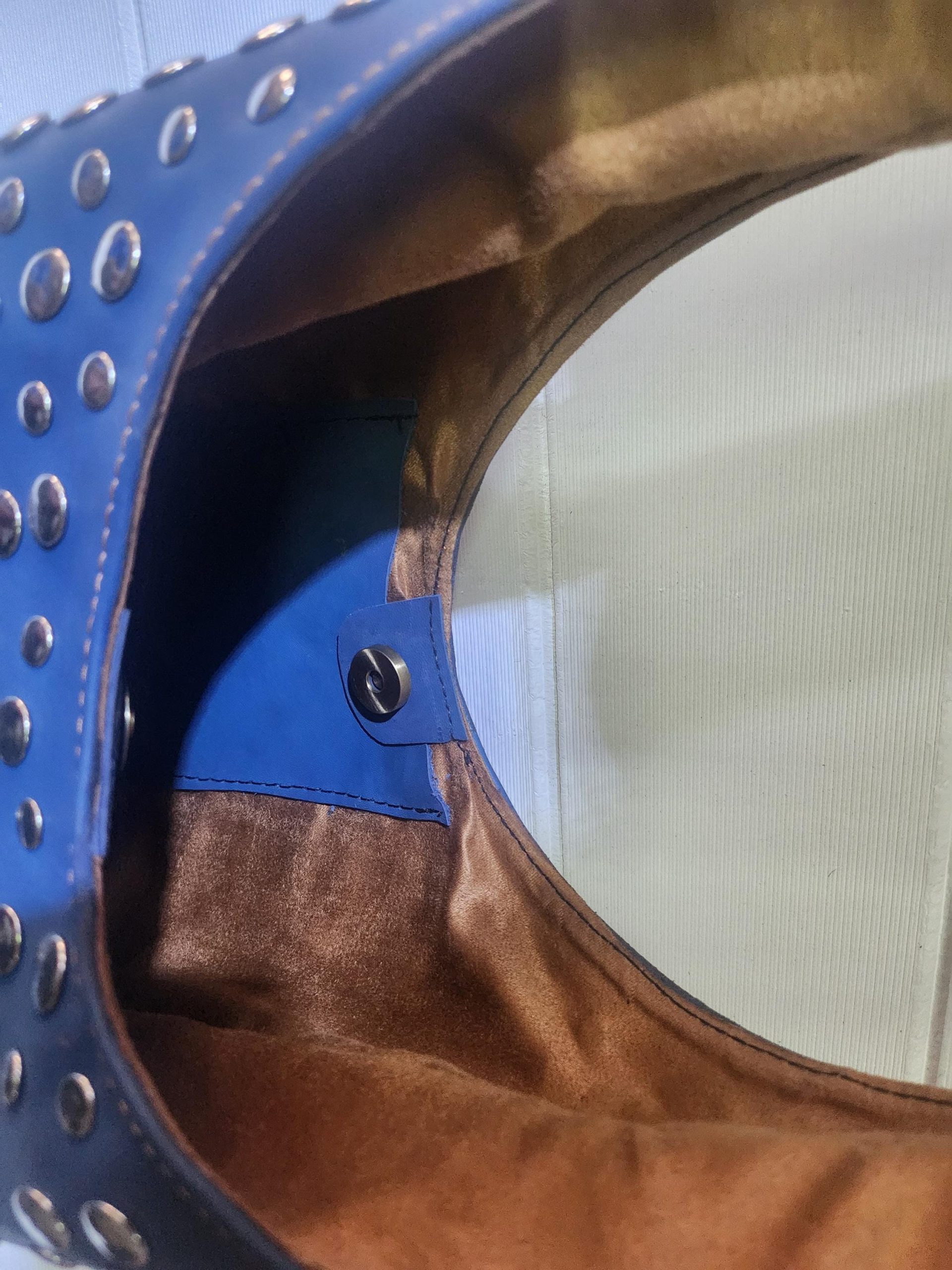 Moroccan Blue Leather Tote Bag – Handmade Studded Shoulder Purse – Boho Chic Bag With Silver Accents – Soft Interior – Large & Small Sizes