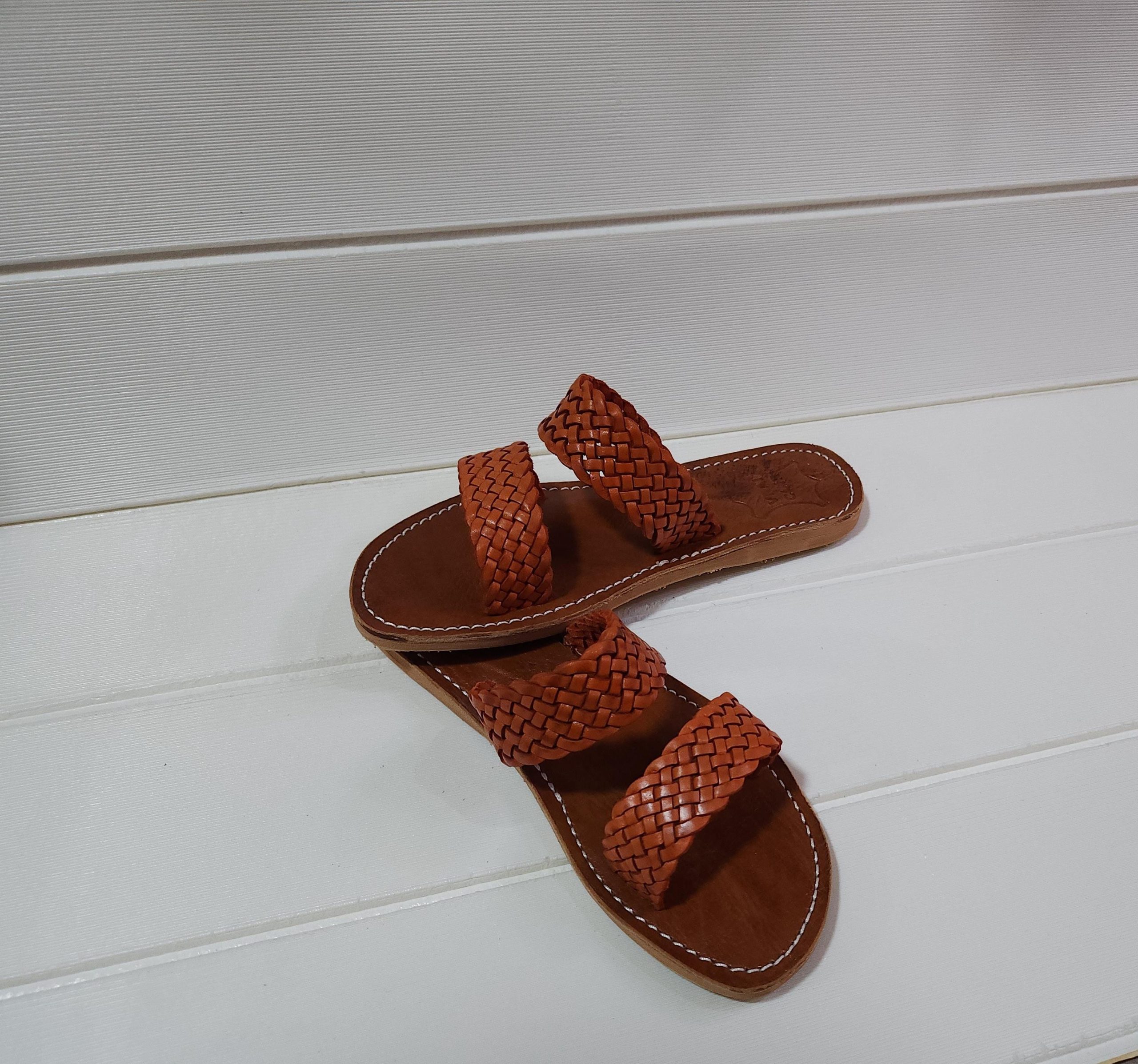 Handmade Moroccan Leather Sandals – Woven Double Strap Flat Slides – Boho Summer Slippers For Women – Comfy Brown Artisan Shoes (eu 37–42)