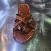 Handmade Moroccan Brown Leather Sandals For Women – Cross Strap Flat Slides – Boho Summer Shoes – Genuine Leather Artisan Footwear –