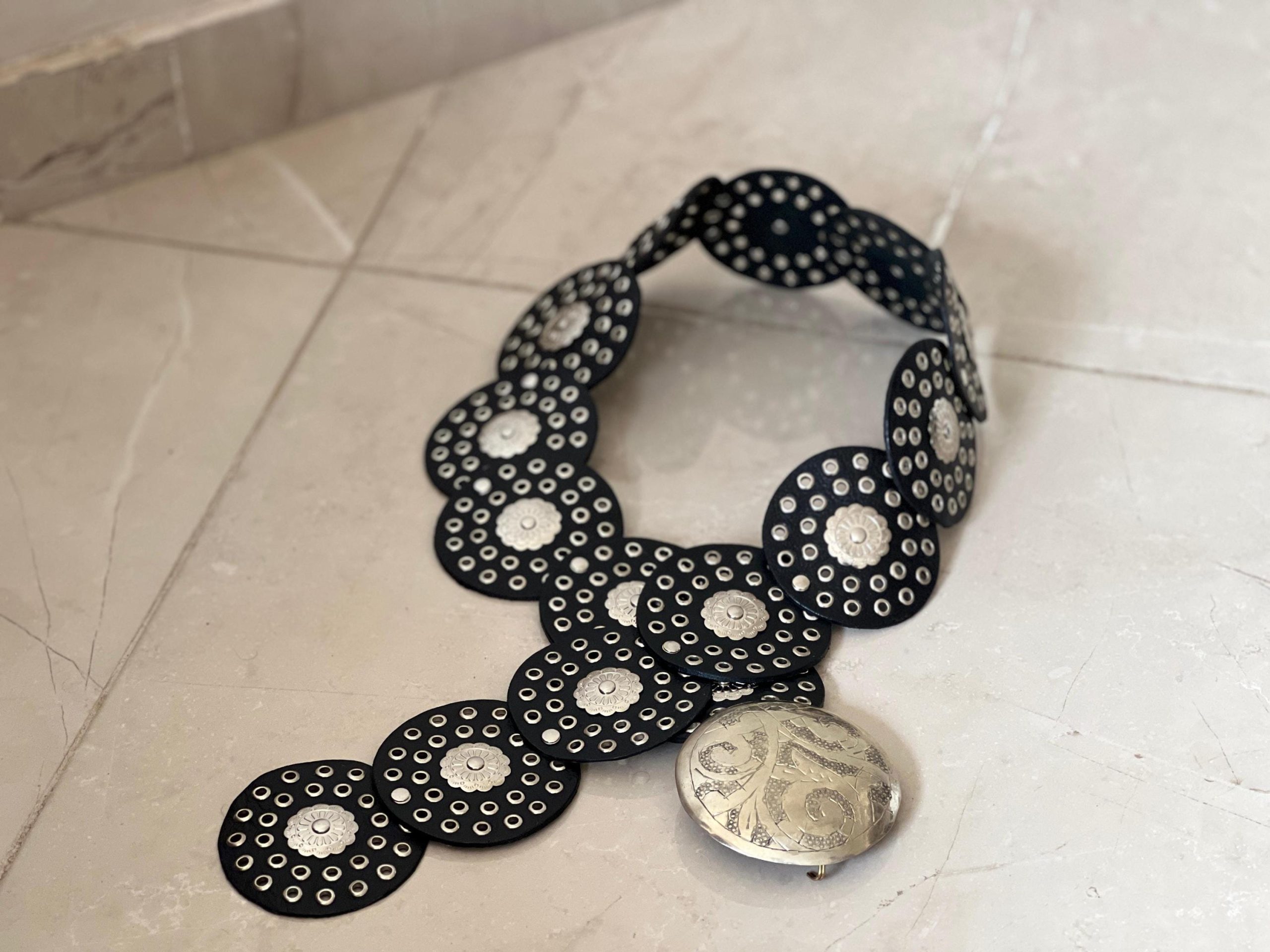 Handmade Moroccan Leather Belt – Vintage Silver Buckle Gothic Boho Gift