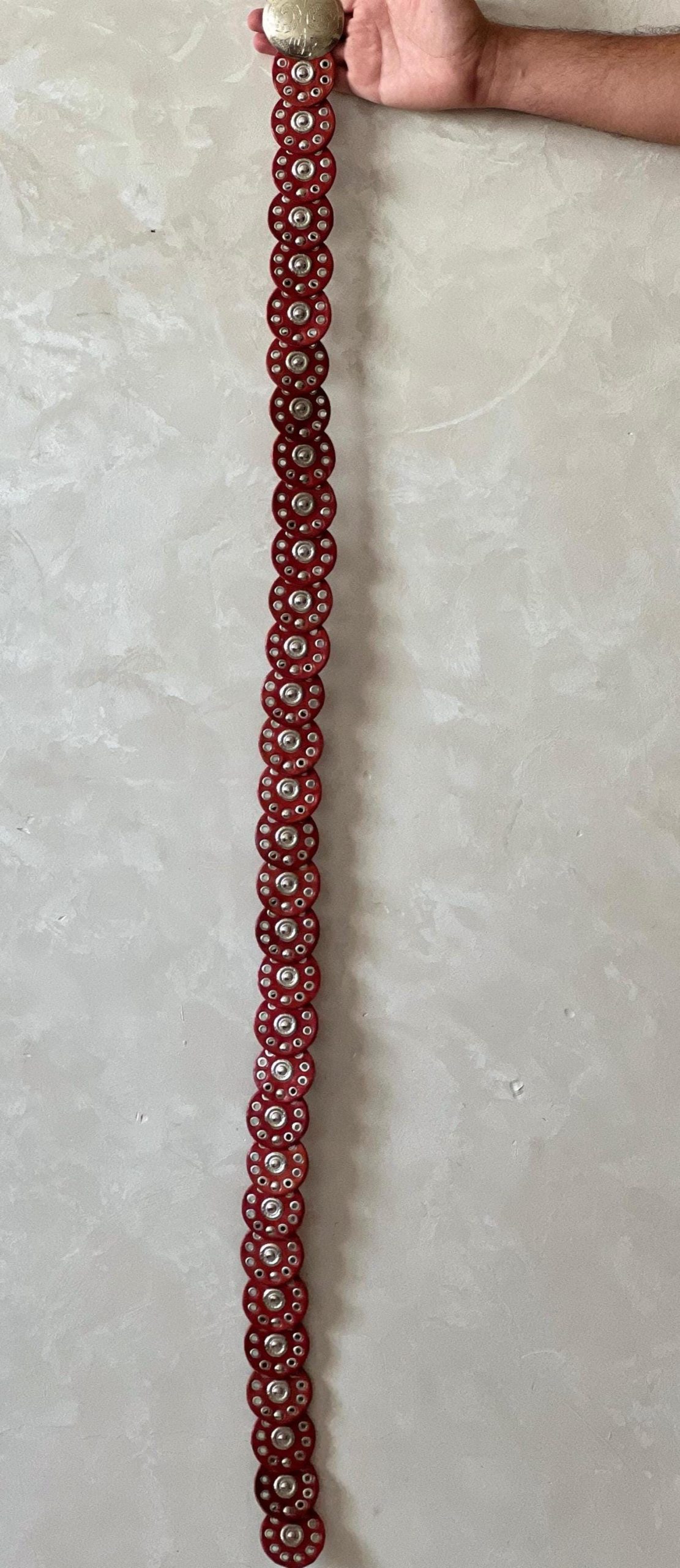 Handmade Moroccan Red Leather Belt With Silver Buckle – Wide Boho Waist Belt