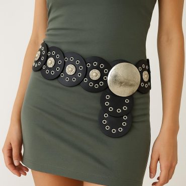 Vintage Moroccan Leather Concho Belt – Wide Studded Waist Belt For Women Halloween