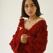 Hand-knitted Red Cotton Cardigan: Lightweight Boho Layering Jacket