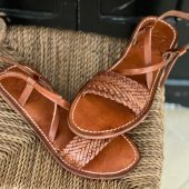 Handmade Moroccan Leather Sandals Women – Brown Flat Strappy Toe Loop Shoes