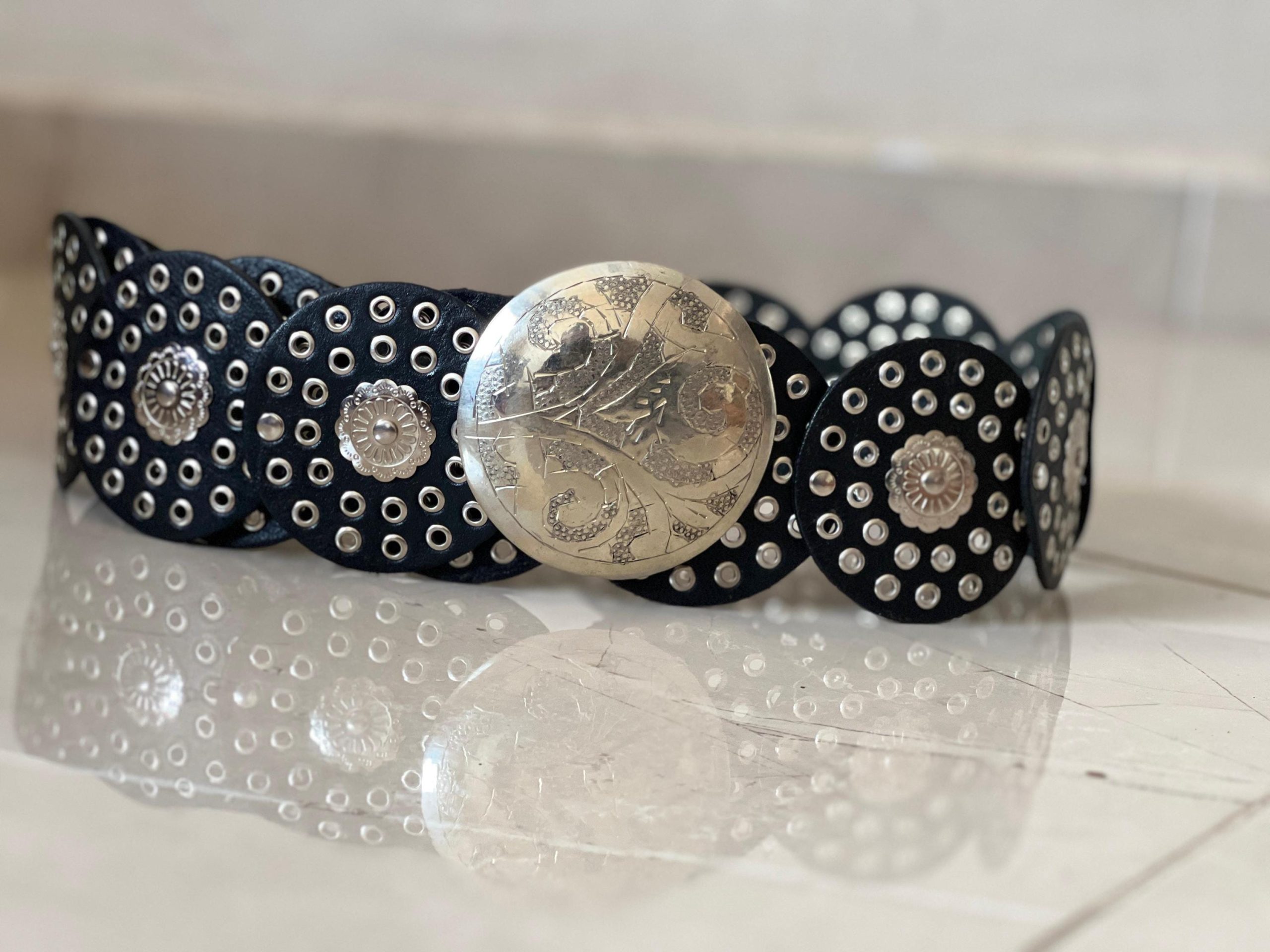 Handmade Moroccan Leather Belt – Vintage Silver Buckle Gothic Boho Gift