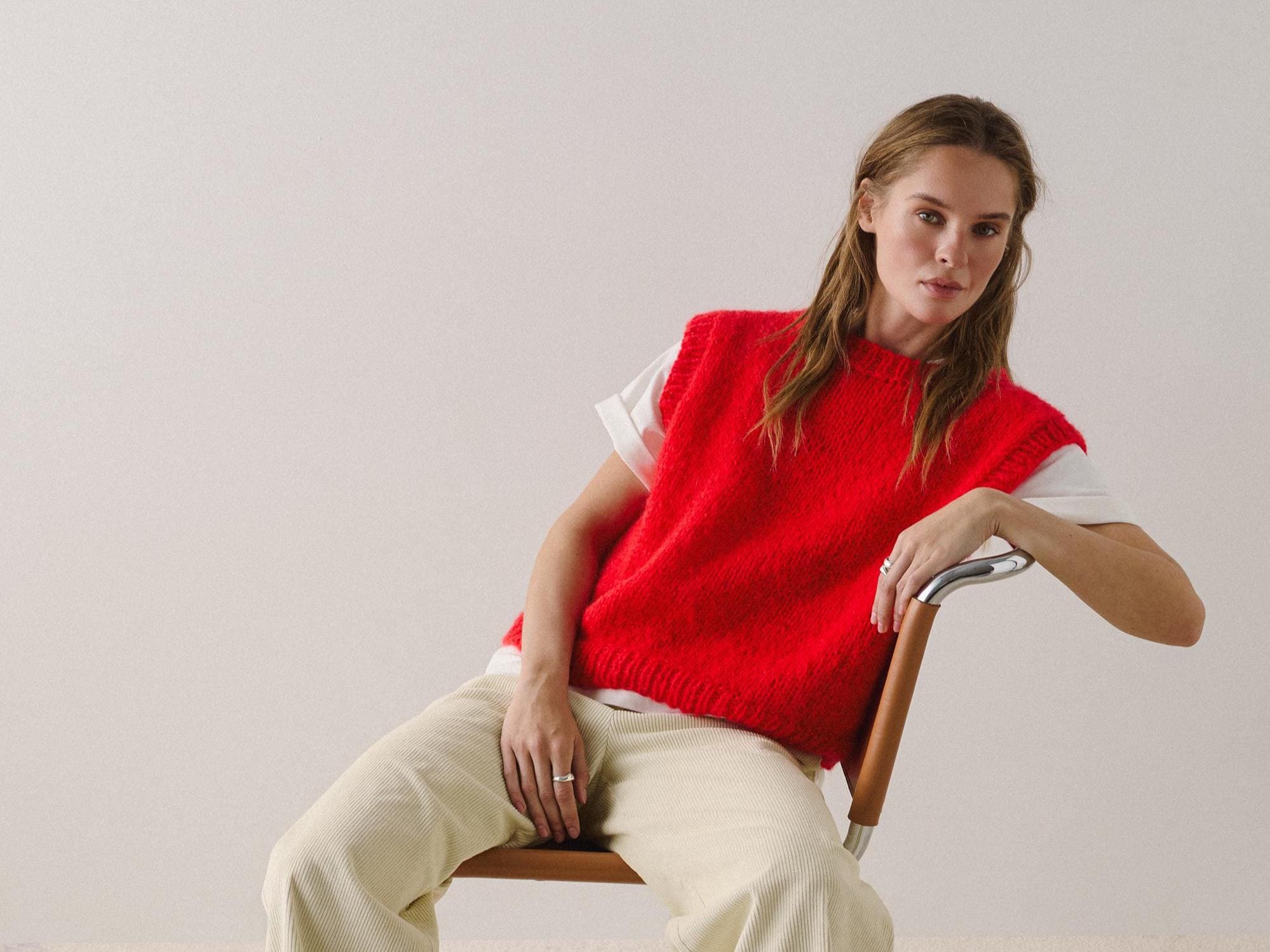 Hand-knitted Red Mohair Vest: Women's Cozy Knitwear